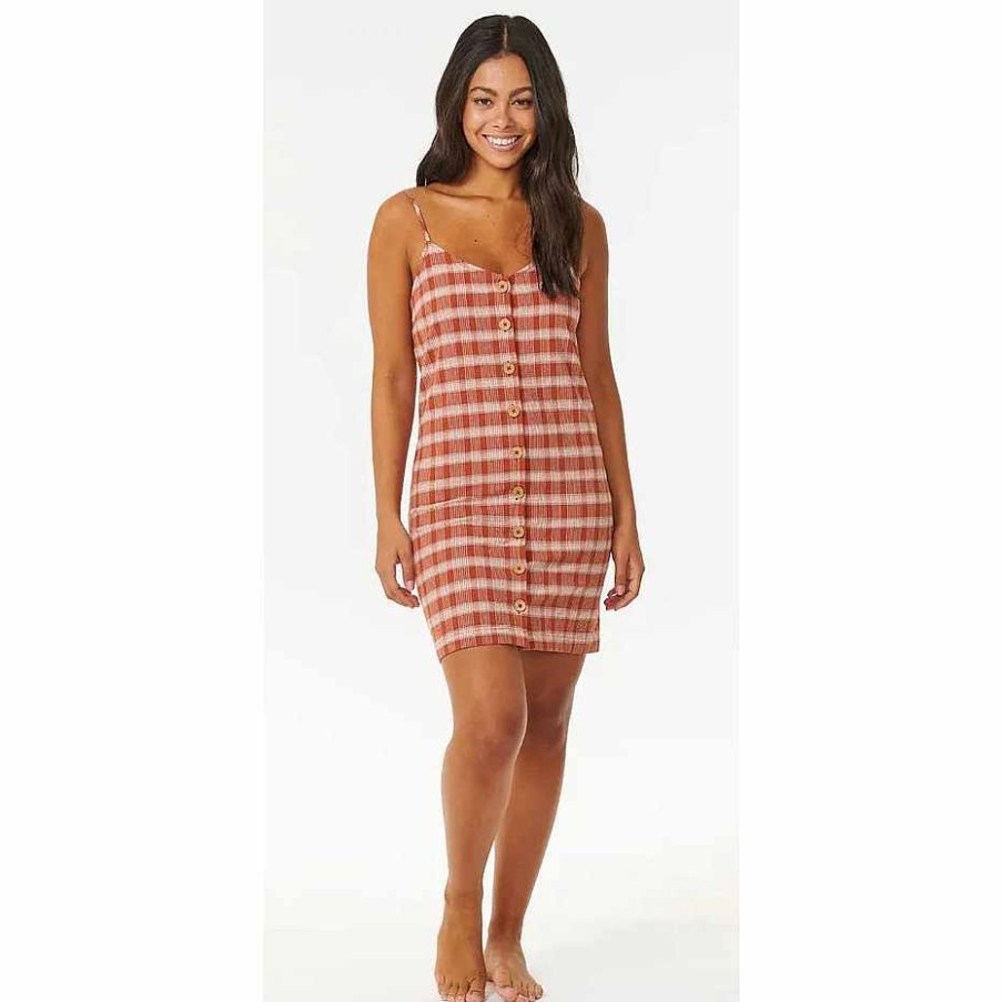 Clothing>Womens>Dresses Rip Curl Clothing>Womens>Dresses | Rip Curl Classic Surf Stripe Button Through Dress Auburn